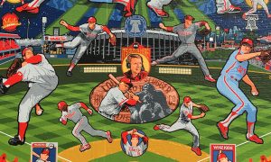 a section from the Phillies Mural featuring a baseball diamond and players