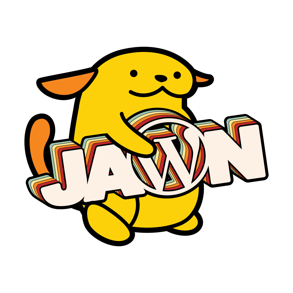 a wapuu holding the word JAWN