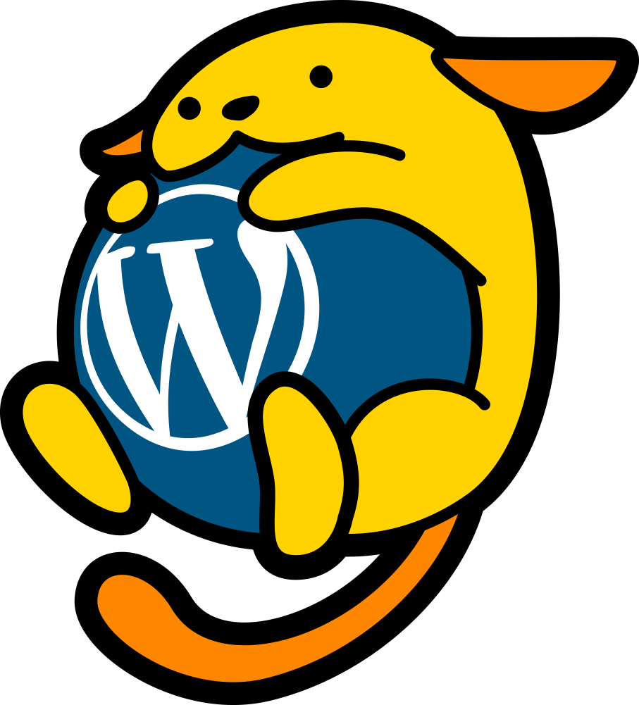 Wapuu holding the W WordPress logo in a ball